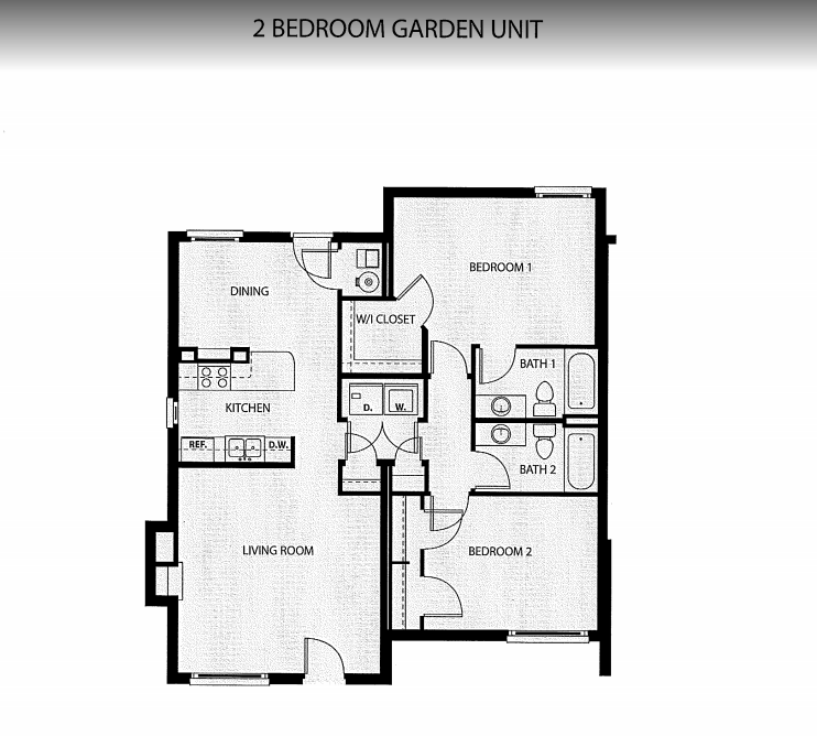 Two Bedroom, Two Bath Garden Floor Plan 11